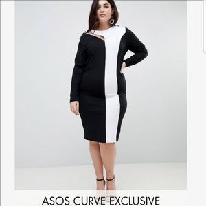 ASOS Curve Color Block Midi Dress w/Cutout Detail